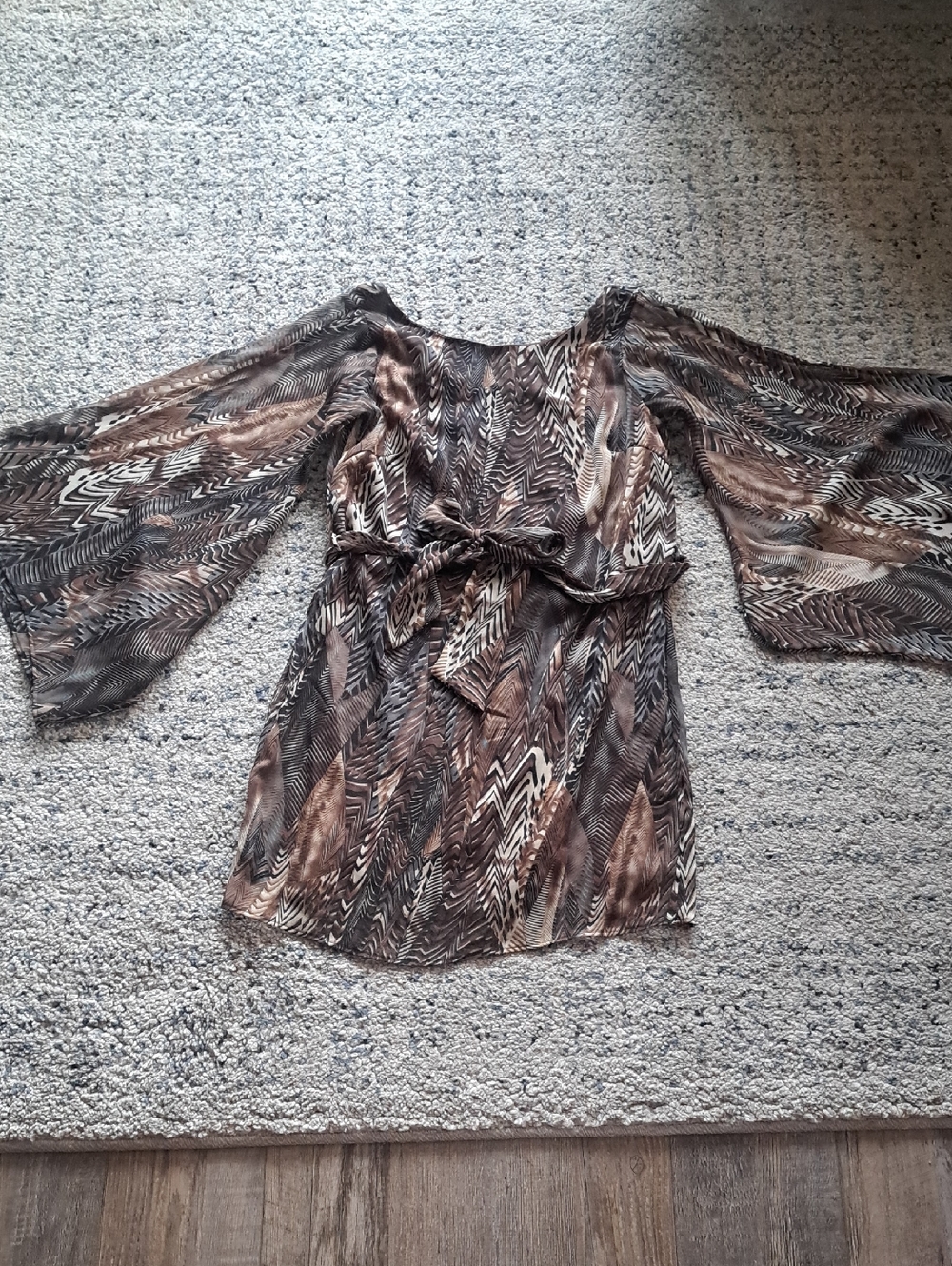 hello miss Brown & Cream Printed Bell Sleeve Tunic with Tie